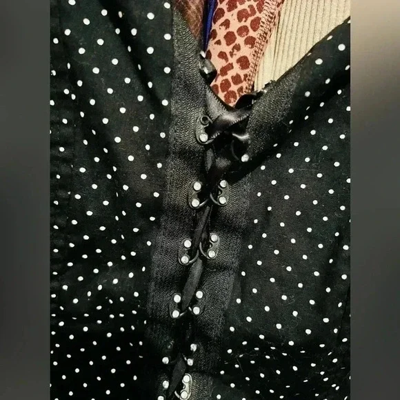 Black and White Polka Dot Bustier Corset Rhinestone Lace Up Top - Picture 6 of 8